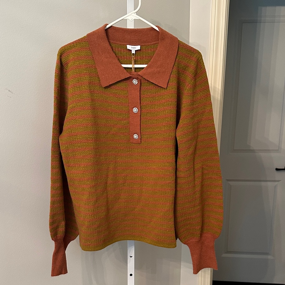 Striped Orange and Green Women's Sweater